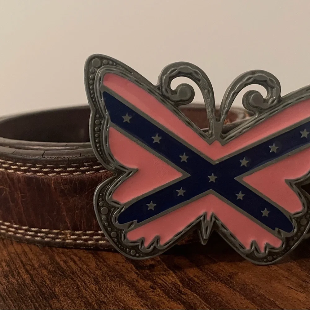 Women’s Nocona Genuine Leather Westen Belt 34 Butterfly Cross Statement Buckle - Picture 6 of 16